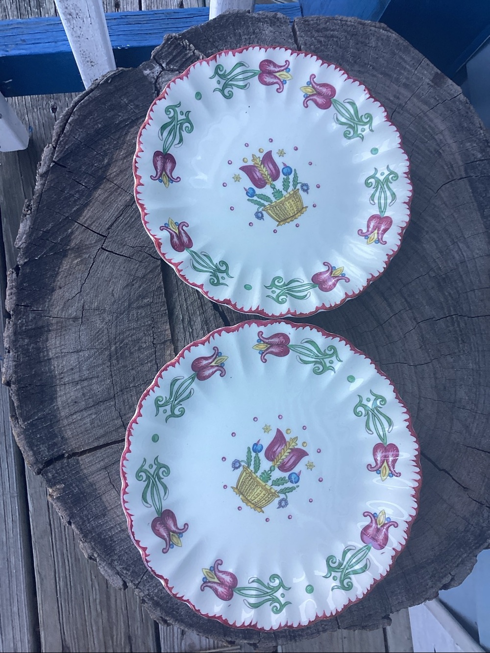 American Limoges Old Dutch Pattern Tulips in Basket Salad Plate Vintage (2)